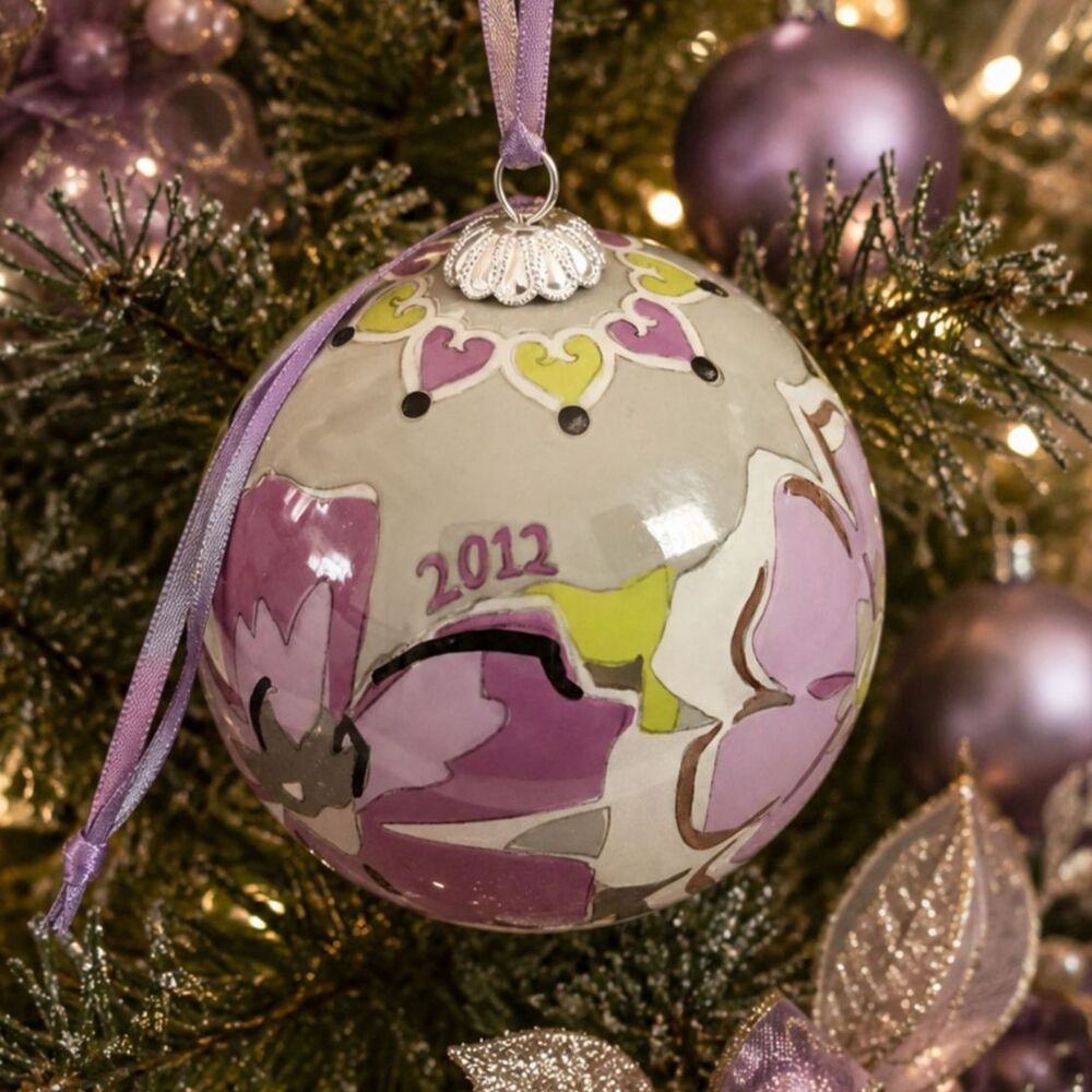 Vera Bradley 2012 English Rose Christmas Glass Ball Ornament Floral w/ Box